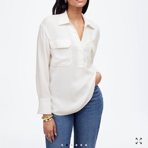 NWT Madewell Cream Contrast Stitch Popover Shirt